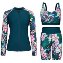 Fatos de banho Arolina de manga comprida UPF 50+ Rashguard femininos 2GG azuis