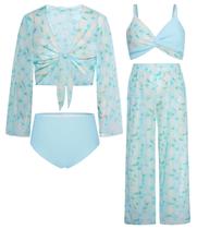 Fatos de banho GRACE KARIN Girls 10-12 de manga comprida Blue Daisy