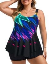 Fatos de banho Hanna Nikole Plus Size Tankini 2025 com flores coloridas Fatos de banho Hanna Nikole Plus Size Tankini 2025 com flores coloridas