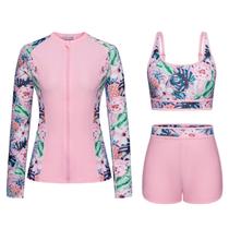 Fatos de banho Kate Kasin de manga comprida com zíper, bloco colorido UPF 50+ Fatos de banho Kate Kasin de manga comprida com zíper, bloco colorido UPF 50+