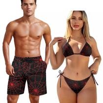 Fatos de banho KEIAHUAN Red Spider Web Couple para ele e ela
