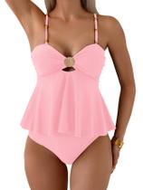 Fatos de banho Tankini SweatyRocks femininos com babados, cintura alta fluida