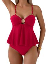 Fatos de banho Tankini SweatyRocks Ruffle Flowy de cintura alta para mulheres