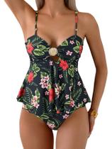 Fatos de banho Tankini SweatyRocks Ruffle Flowy de cintura alta para mulheres