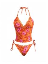 Fatos de banho Tankini Verdusa Y2k Floral Lace Boho Orange XL Fatos de banho Tankini Verdusa Y2k Floral Lace Boho Orange XL