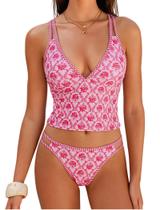 Fatos de banho Tankini ZAFUL com decote em V e alças duplas para mulheres Fatos de banho Tankini ZAFUL com decote em V e alças duplas para mulheres