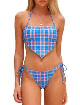 Fatos de banho Tankini ZAFUL femininos Halter Bandeau Hanky Bem, azuis Fatos de banho Tankini ZAFUL femininos Halter Bandeau Hanky Bem, azuis
