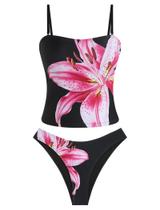 Fatos de banho Tankini ZAFUL Floral Bandeau Tummy Control para mulheres Fatos de banho Tankini ZAFUL Floral Bandeau Tummy Control para mulheres