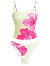 Fatos de banho Tankini ZAFUL Floral Bandeau Tummy Control para mulheres Fatos de banho Tankini ZAFUL Floral Bandeau Tummy Control para mulheres