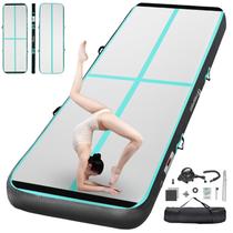 FBSPORT Tapete Inflável de Ginástica de 4 Polegadas de Espessura, 13 pés, para Treinamento em Casa/Prática/Animadoras/Yoga/Água com Bomba, Preto e Verde