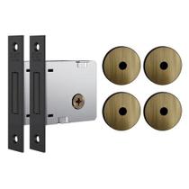 Fechadura Auxiliar Stam 1004 Tetra Roseta Redonda Antique E-Coat Kit 2 Peças