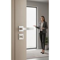 Fechadura Banheiro Roseta Quadrada Inox Aço 40mm Fechadura Banheiro Roseta Quadrada Inox Aço 40mm