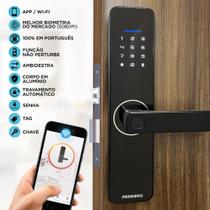 Fechadura Biométrica Rio Inteligente Com Wifi + Aplicativo + Senha + Tag + Chave + Digital Preta - - PRIMEBRAS