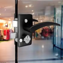 Fechadura c/ Maçaneta e Capa 1520 Porta Vidro/Alvenaria Preta