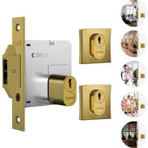 Fechadura Carimbo 1006 Roseta Quadrada Ouro para Porta de Correr em Madeira Segurança e Design Moderno