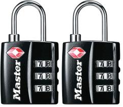 Fechadura de bagagem Master Lock 4680DBLK preta aprovada pela TSA, pacote com 2 unidades Fechadura de bagagem Master Lock 4680DBLK preta aprovada pela TSA, pacote com 2 unidades