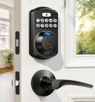Fechadura de porta com impressão digital Veise com 2 alças de alavanca, preto fosco