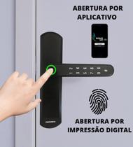 Fechadura Digital Biométrica Eletrônica Primebras Bluetooth TTLOCK + Chave - Preta Reversível