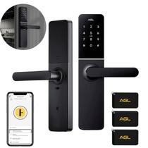 Fechadura Digital H20 Black Wifi Chave Senha Tag App AGL Cor Preto