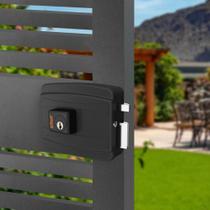 Fechadura Elétrica 80mm Abre Para Fora Preto Fosco - Stam