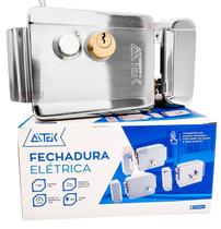 Fechadura Eletrica Dupla Com Botao Original Sobrepor C/ Cilindro Ajustavel P/ Porta de madeira e Portao Social