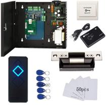Fechadura elétrica MENGQI-CONTROL, rede TCP/IP completa, placa de controle de acesso de porta única, kits de sistema com fonte de alimentação metálica de 110 V, leitor RFID e botão de saída, aplicativo de telefone, porta aberta remotamente