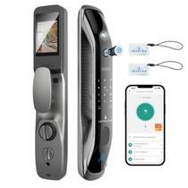 Fechadura Externa Eletrônica Digital Biométrica Senha Numérica Elétrica Câmera Wifi Tela HD - Intelar