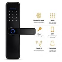 Fechadura Inteligente Completa com Digital Senha App Cartão IC Chave e Campainha Fechadura Inteligente Completa com Digital Senha App Cartão IC Chave e Campainha