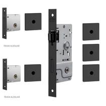 Fechadura Kit Pivotante Porta Rolete 800 Chave Tetra Roseta Quadrada Em aço Inox Preto Stam