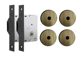 Fechadura Para Porta de Correr Stam 1008 Tetra Roseta Redonda Antique E-Coat Kit 2 Peças