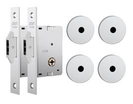 Fechadura Para Porta De Correr Stam 1008 Tetra Roseta Redonda Inox Kit 2 Peças