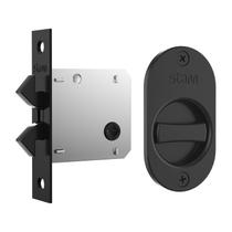 Fechadura Porta de Correr 1006S Banheiro Espelho Oval Preto Fosco 45mm Stam