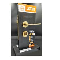 Fechadura porta externa dourada gold stam classic 55mm redonda c/ cilindro (miolo)