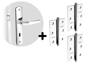 Fechadura Porta Interna Soprano Popline Porta de Madeira + 3 Un Dobradiças Cromadas