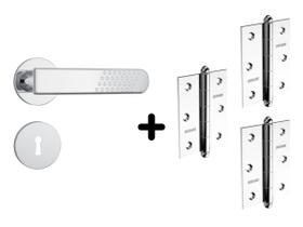 Fechadura Porta Interna Stam 813/21 Roseta Redonda Inox + 3 Un Dobradiças Cromadas