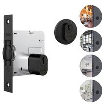 Fechadura Stam 1005 para Porta Pivotante com Trinco Rolete Roseta Redonda Preto Fosco, Segurança e Estilo Moderno