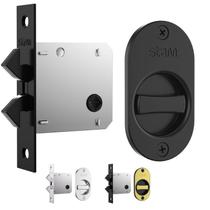 Fechadura Stam 1006S WC para porta de correr embutir com puxador de dedo e espelho oval para banheiro