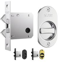 Fechadura Stam 1006S WC para porta de correr embutir com puxador de dedo e espelho oval para banheiro