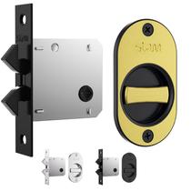Fechadura Stam 1006S WC para porta de correr embutir com puxador de dedo e espelho oval para banheiro