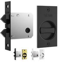 Fechadura Stam 1006S WC para porta de correr embutir com puxador de dedo e espelho retangular para banheiro