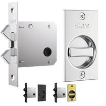 Fechadura Stam 1006S WC para porta de correr embutir com puxador de dedo e espelho retangular para banheiro