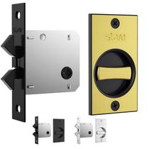 Fechadura Stam 1006S WC para porta de correr embutir com puxador de dedo e espelho retangular para banheiro