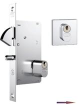 Fechadura Stam porta correr Madeira 950 Roseta Quadrada Inox cromada Bico de papagaio