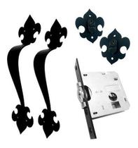 Fechadura Stam Rolete Externa + Puxador Porta Colonial Preto Fechadura Stam Rolete Externa + Puxador Porta Colonial Preto