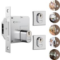 Fechadura Stam1006 para Porta de Correr de Madeira Roseta Quadrada Cromada Segurança e Design Moderno