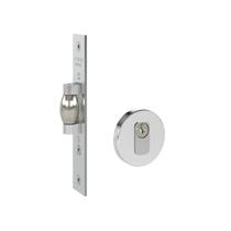 Fechadura trava rolete porta pivotante pado inox polido cromada redonda rr2 externa ixp