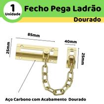 Fechadura Trinco Porta Janela Corrente Pega Ladrão Dourado