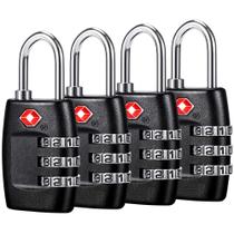 Fechaduras de bagagem TSA Cluckyu, combinação de 3 dígitos (pacote com 4), pretas Fechaduras de bagagem TSA Cluckyu, combinação de 3 dígitos (pacote com 4), pretas