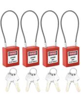 Fechaduras de cabo de aço Lockout Tagout QWORK com 8 chaves, pacote com 4