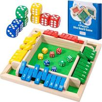 Feche a caixa Jogo de Dados,8 Dados 1-4 Jogadores Mesa de Madeira Jogo de Habilidades Matemáticas com Drop it Game Instruções para Crianças Adultos Fácil de Aprender, Festa da Família e Amigos (8 polegadas Colorido)